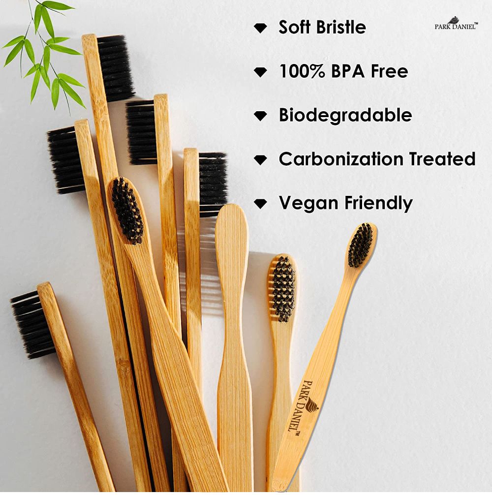 Park Daniel Pure and Natural Bamboo Wooden ECO Friendly Charcoal Toothbrush with Soft Medium Bristles(Pack of 3)