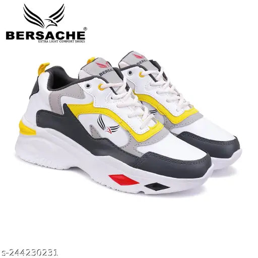 BERSACHE® Lightweight Casual Shoes with High-Quality Soles | Comfortable Shoes for Sneakers, Walking, Training, and Daily Wear  (RED / YELLOW)