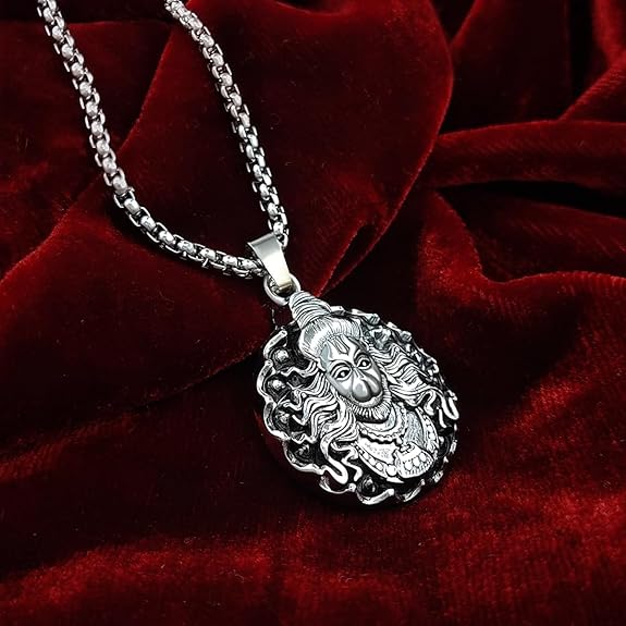 Lord Hanuman Pendant with Oxidized Silver Chain | Power and Protection Necklace