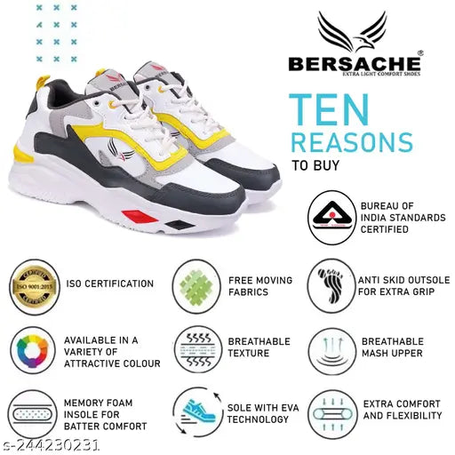 BERSACHE® Lightweight Casual Shoes with High-Quality Soles | Comfortable Shoes for Sneakers, Walking, Training, and Daily Wear  (RED / YELLOW)